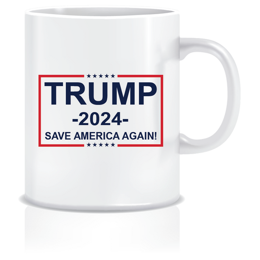 "Save America Again" 11oz Coffee Mug - A Tribute to Donald J. Trump, The Unyielding Champion for the American People.